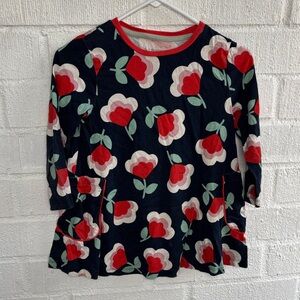 Mini Boden Floral Cotton Red and Black Floral Long Sleeve Top sz 9/10